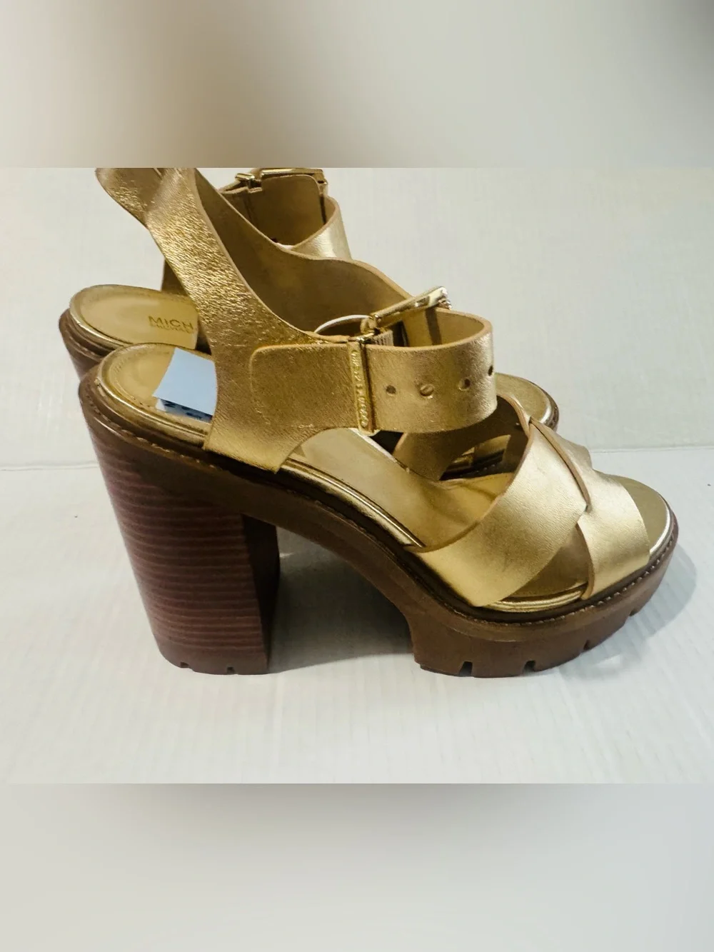MICHAEL Michael Kors Gold Leather Wedge Sandals size 9.5